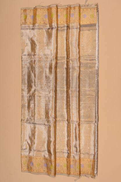 Kanchipuram Silk Tissue Butta Beige Gold Saree