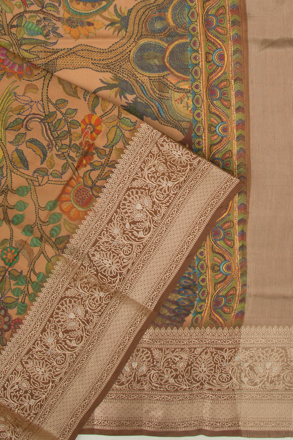 Chanderi Silk Floral Printed Cream Saree