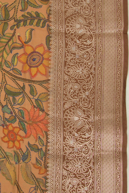 Chanderi Silk Floral Printed Cream Saree