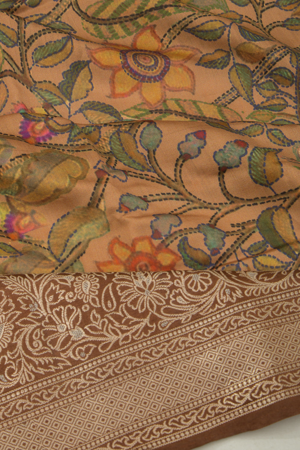 Chanderi Silk Floral Printed Cream Saree