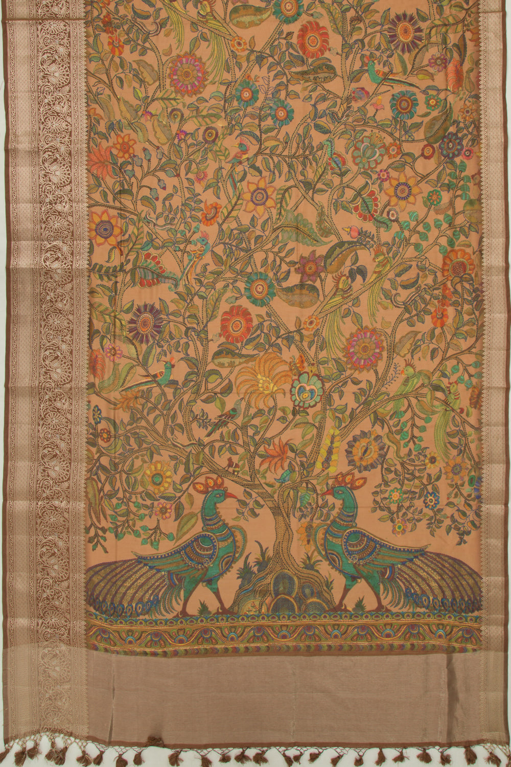 Chanderi Silk Floral Printed Cream Saree