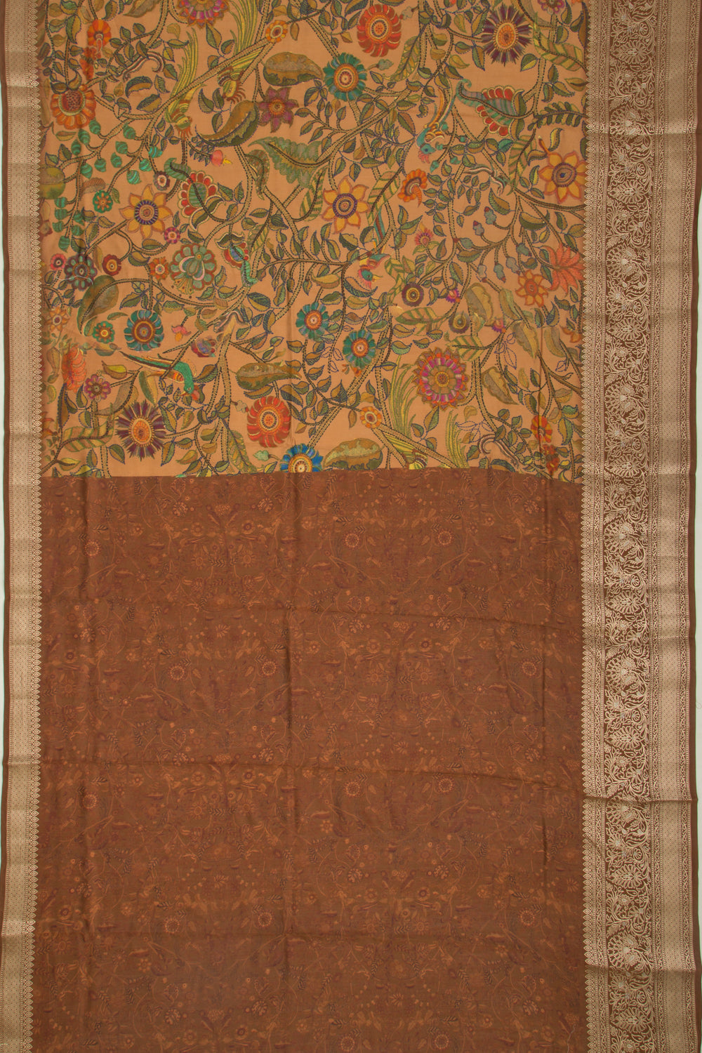 Chanderi Silk Floral Printed Cream Saree