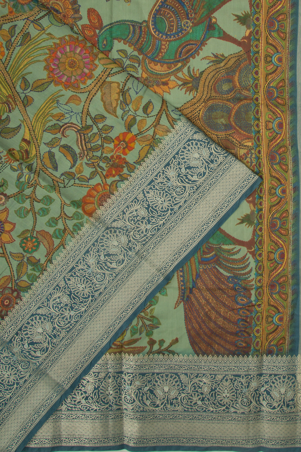 Chanderi Silk Floral Printed Green Saree