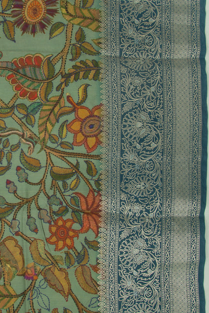Chanderi Silk Floral Printed Green Saree