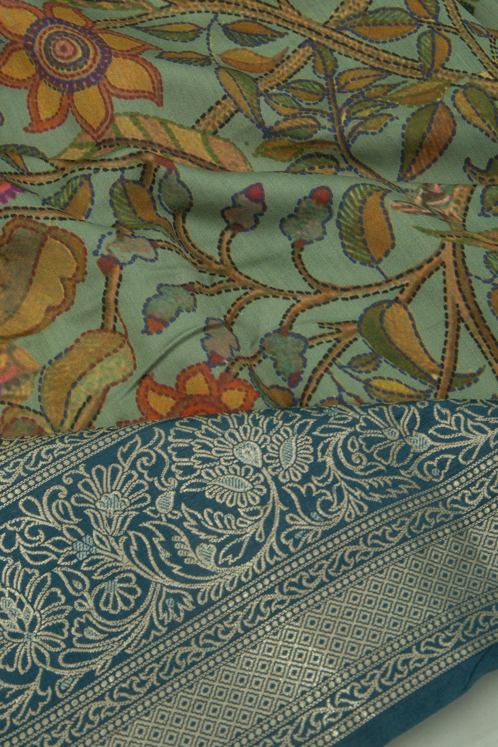 Chanderi Silk Floral Printed Green Saree