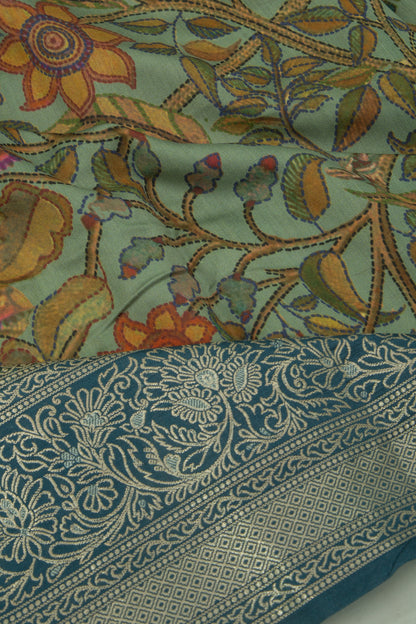 Chanderi Silk Floral Printed Green Saree