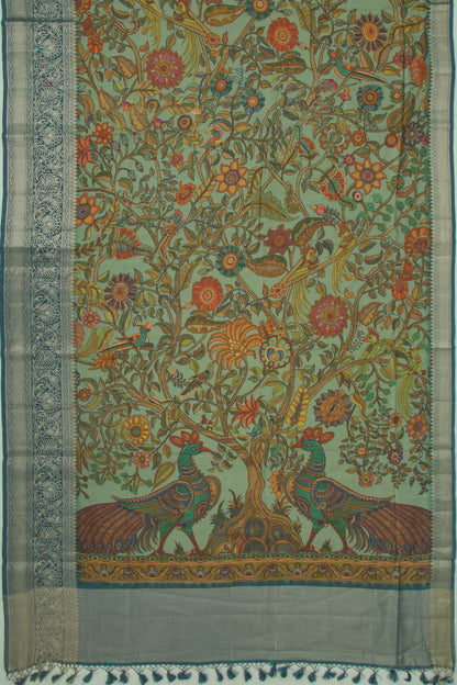 Chanderi Silk Floral Printed Green Saree