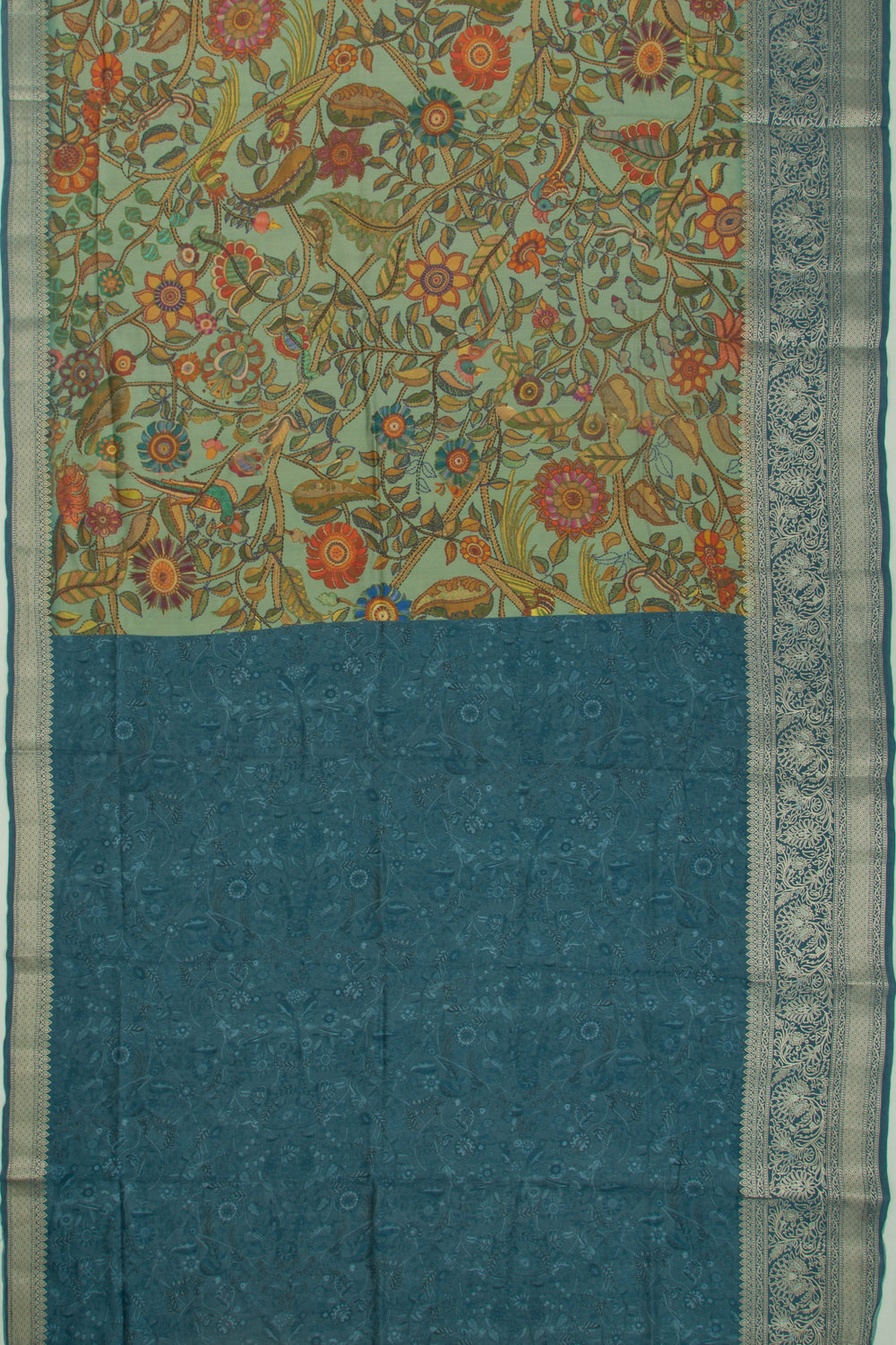 Chanderi Silk Floral Printed Green Saree