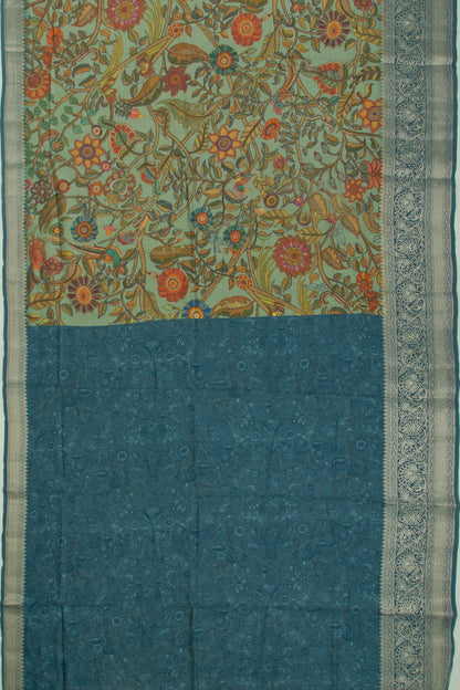 Chanderi Silk Floral Printed Green Saree