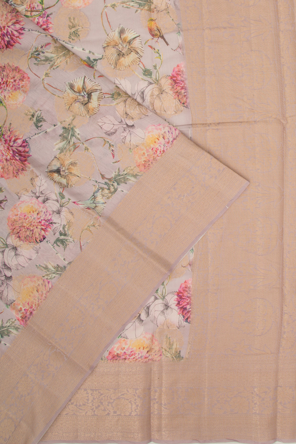 Chanderi Silk Floral Printed And Butta Lilac Saree