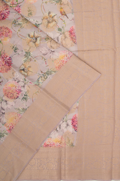 Chanderi Silk Floral Printed And Butta Lilac Saree