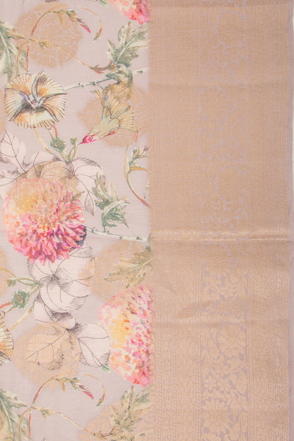 Chanderi Silk Floral Printed And Butta Lilac Saree