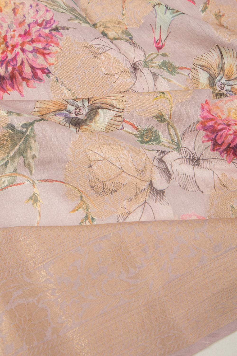 Chanderi Silk Floral Printed And Butta Lilac Saree