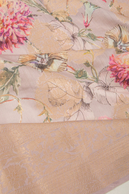 Chanderi Silk Floral Printed And Butta Lilac Saree