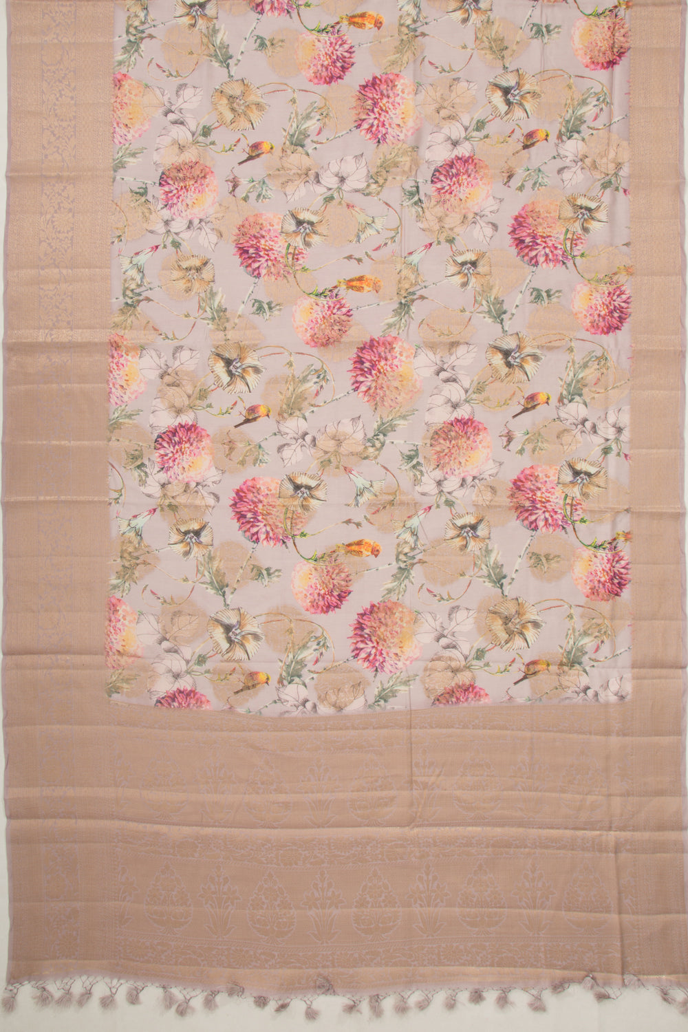 Chanderi Silk Floral Printed And Butta Lilac Saree