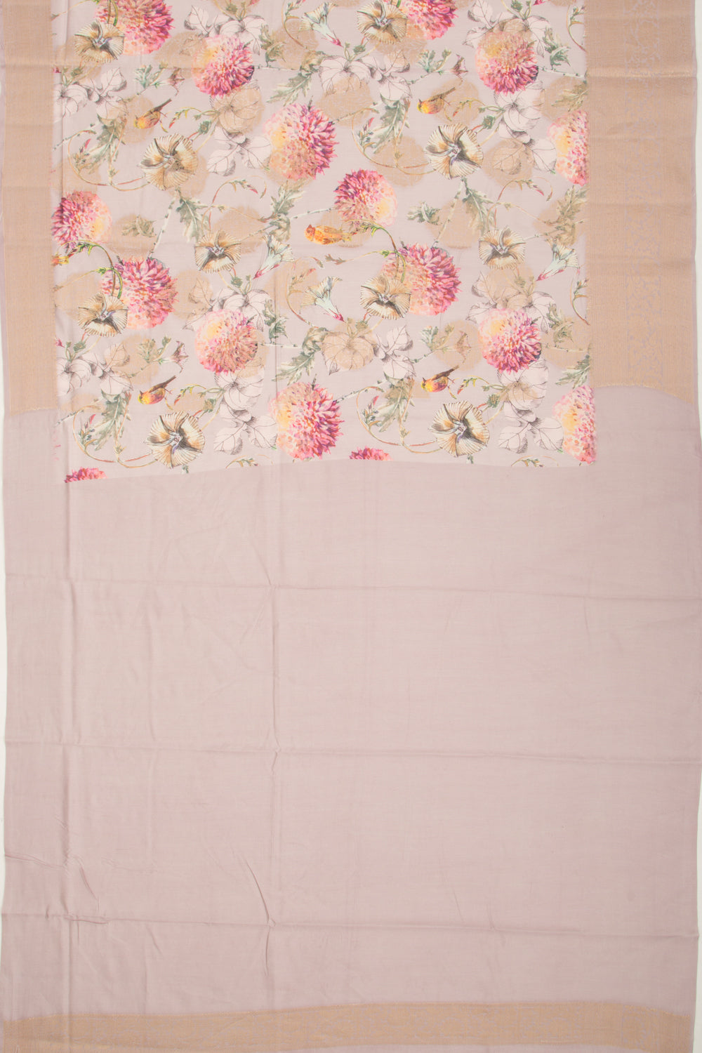 Chanderi Silk Floral Printed And Butta Lilac Saree