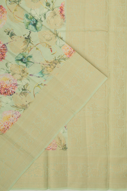 Chanderi Silk Floral Printed And Butta Pastel Green Saree