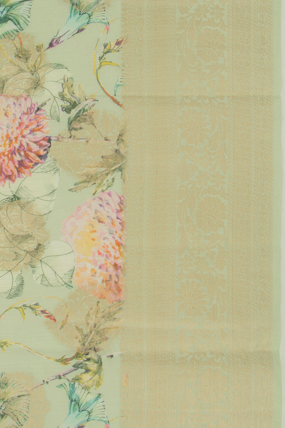 Chanderi Silk Floral Printed And Butta Pastel Green Saree