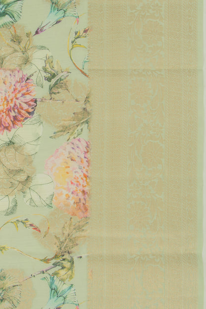 Chanderi Silk Floral Printed And Butta Pastel Green Saree