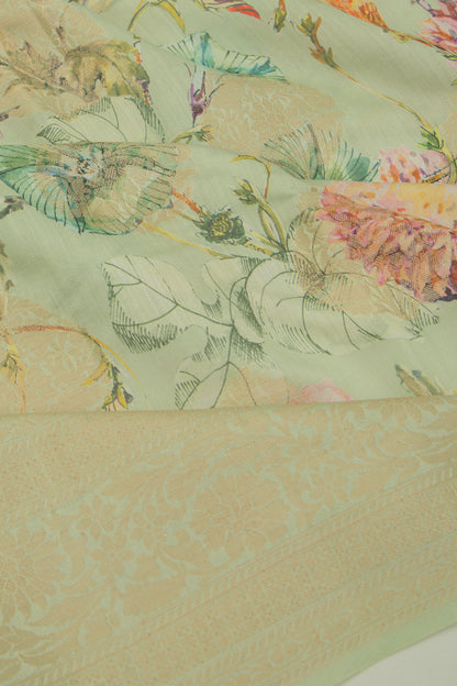 Chanderi Silk Floral Printed And Butta Pastel Green Saree