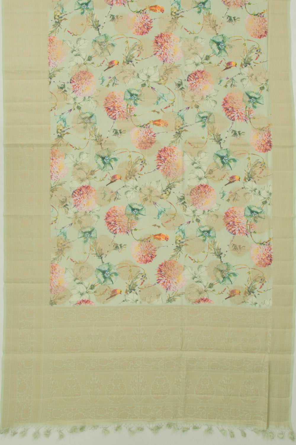 Chanderi Silk Floral Printed And Butta Pastel Green Saree
