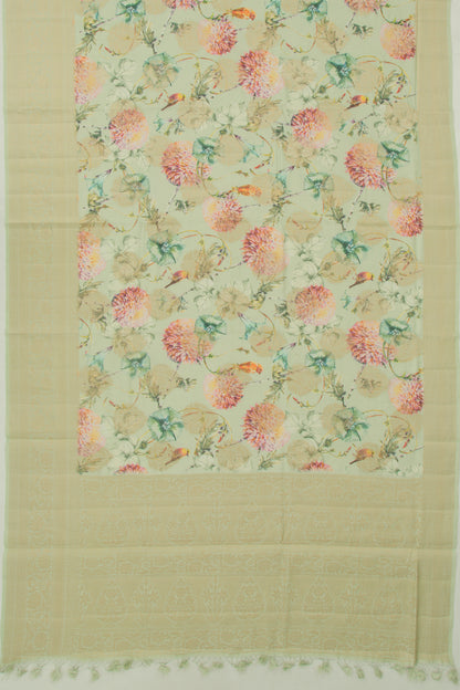 Chanderi Silk Floral Printed And Butta Pastel Green Saree