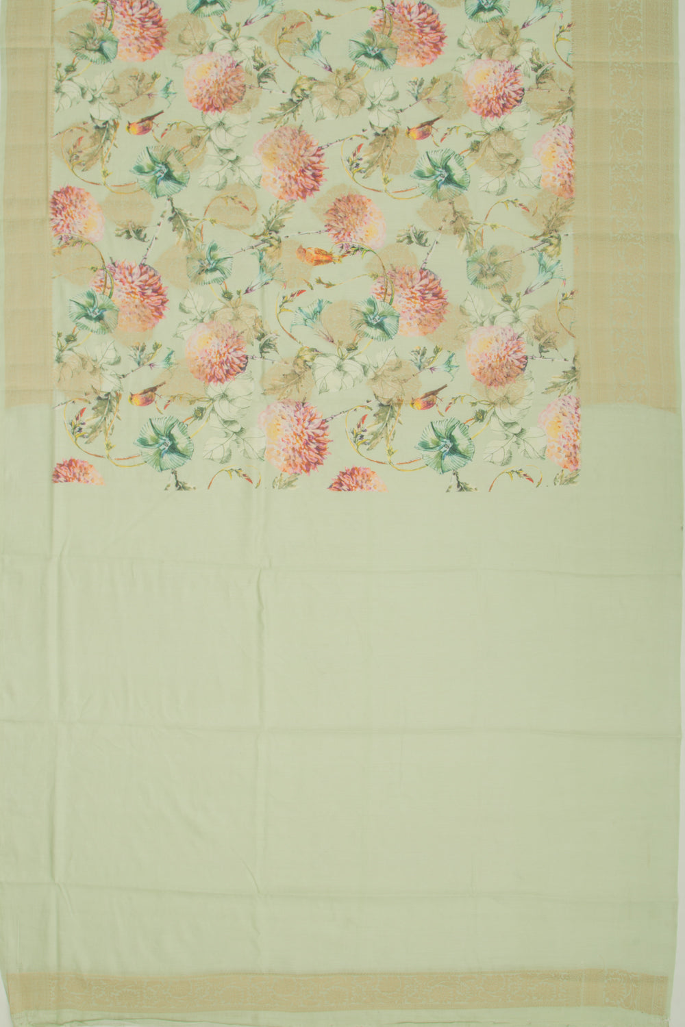 Chanderi Silk Floral Printed And Butta Pastel Green Saree