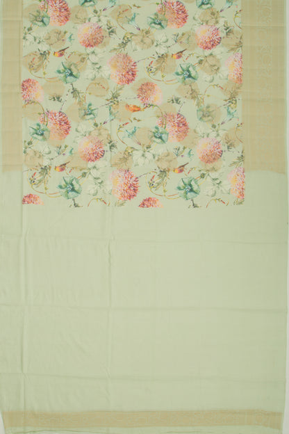 Chanderi Silk Floral Printed And Butta Pastel Green Saree