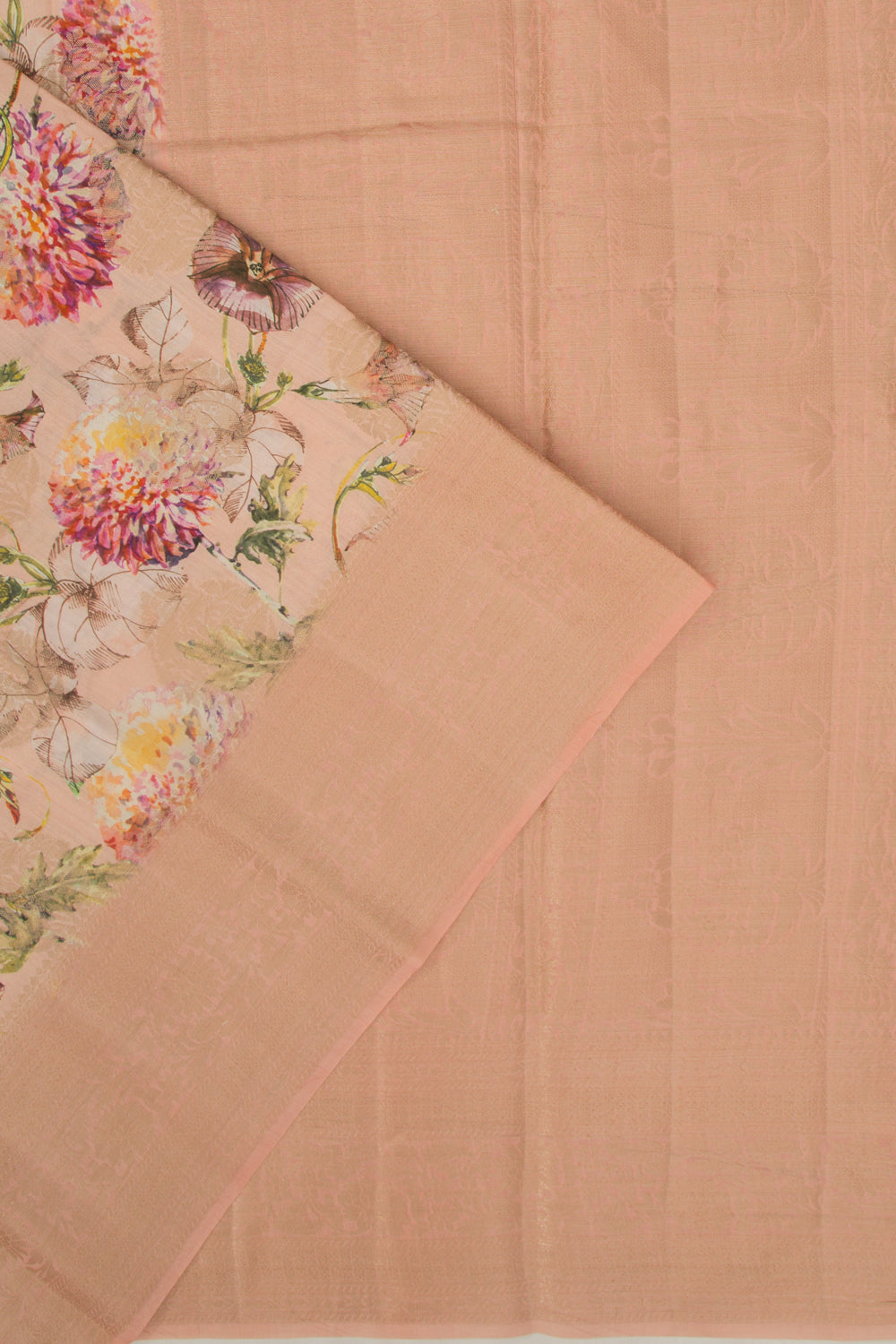 Chanderi Silk Floral Printed And Butta Pastel Orange Saree