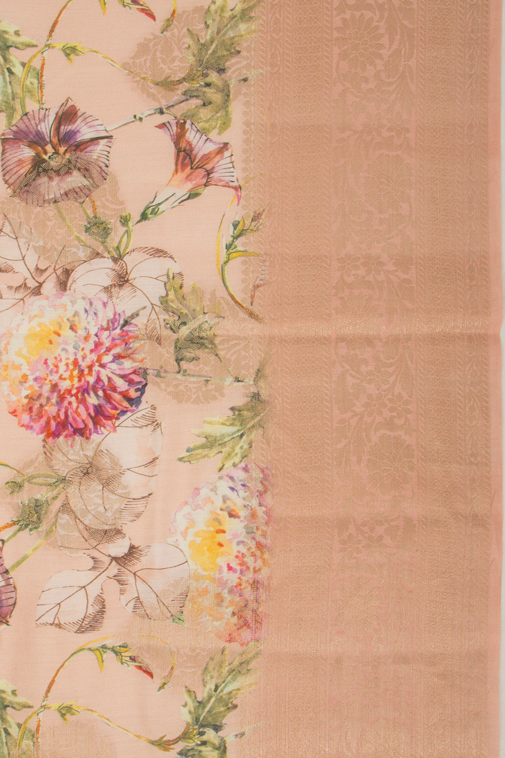 Chanderi Silk Floral Printed And Butta Pastel Orange Saree