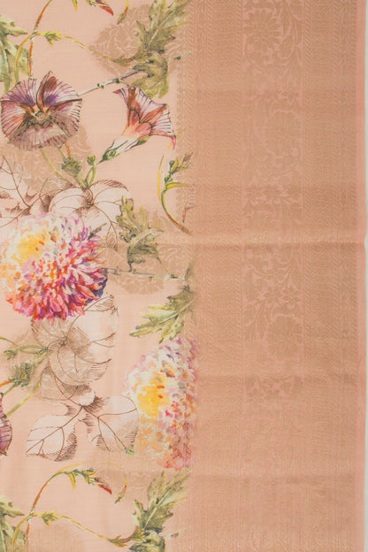 Chanderi Silk Floral Printed And Butta Pastel Orange Saree