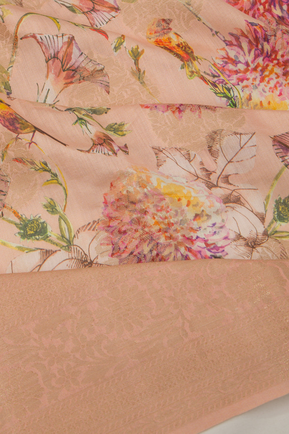 Chanderi Silk Floral Printed And Butta Pastel Orange Saree