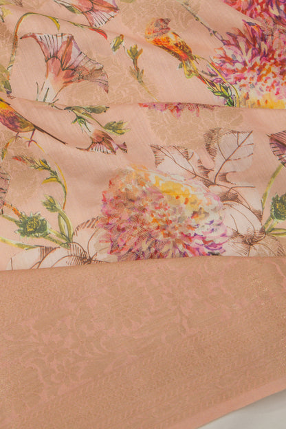 Chanderi Silk Floral Printed And Butta Pastel Orange Saree