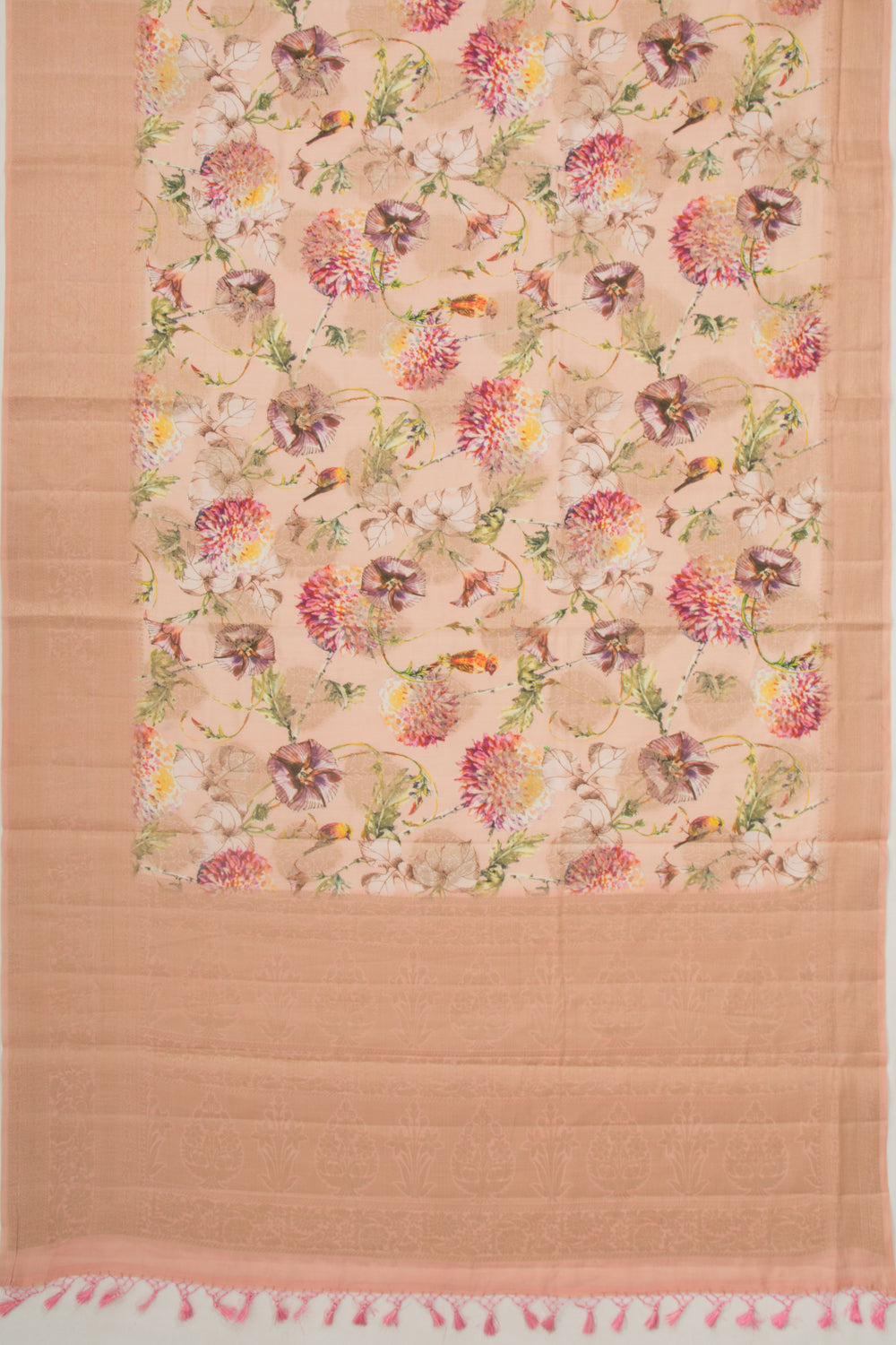 Chanderi Silk Floral Printed And Butta Pastel Orange Saree