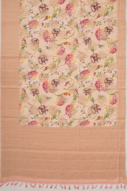 Chanderi Silk Floral Printed And Butta Pastel Orange Saree