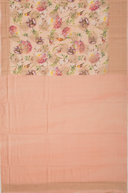 Chanderi Silk Floral Printed And Butta Pastel Orange Saree