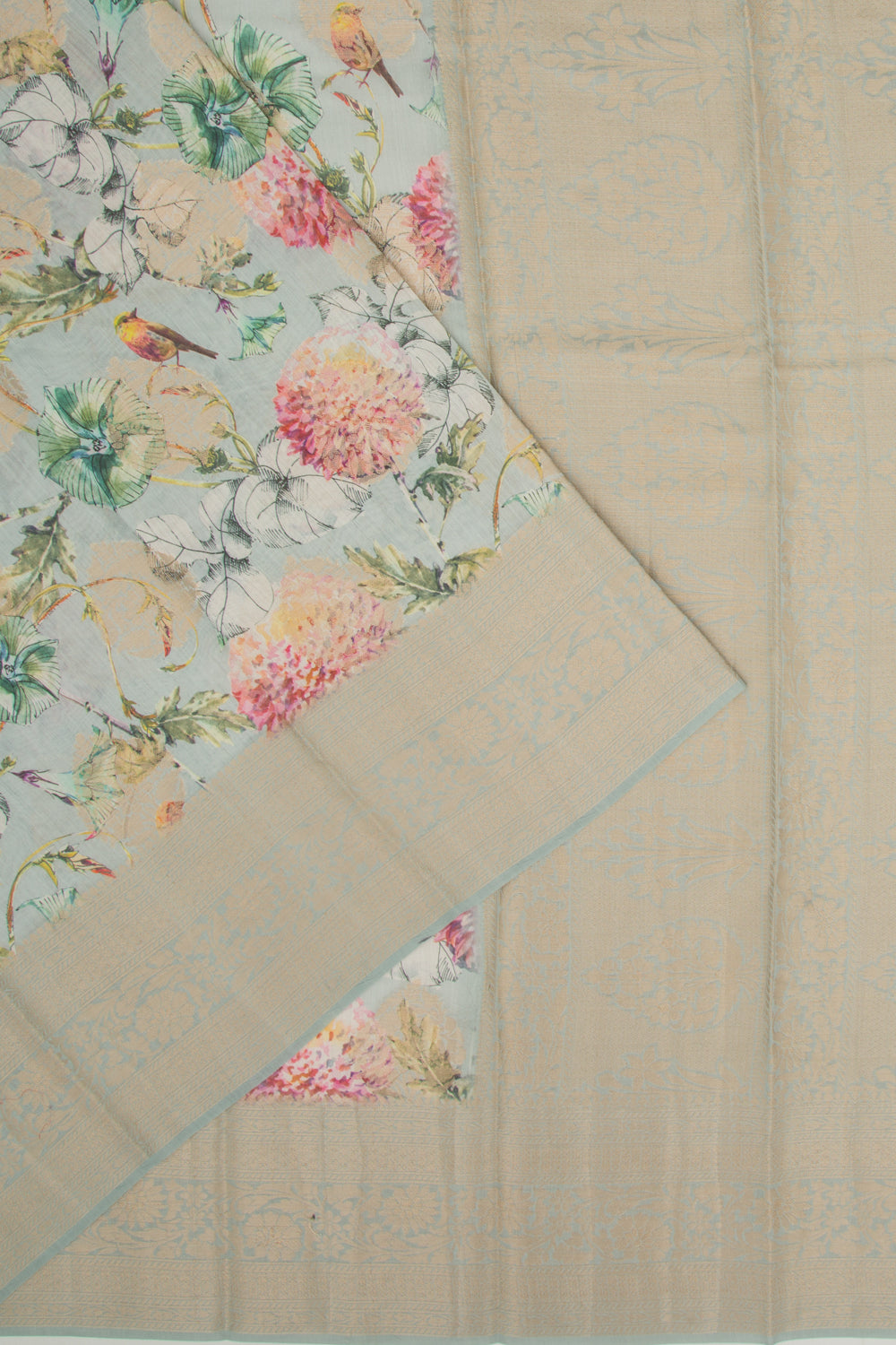 Chanderi Silk Floral Printed And Butta Pastel Green Saree