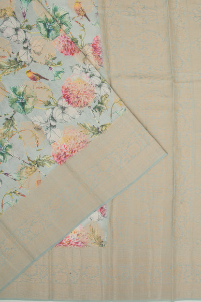 Chanderi Silk Floral Printed And Butta Pastel Green Saree