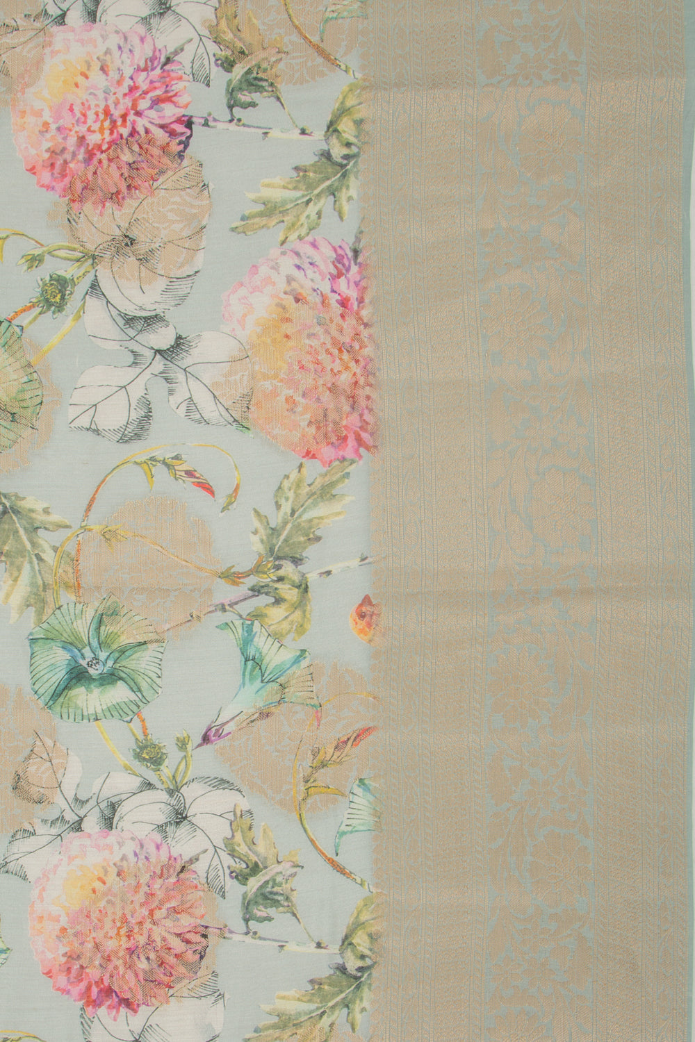 Chanderi Silk Floral Printed And Butta Pastel Green Saree