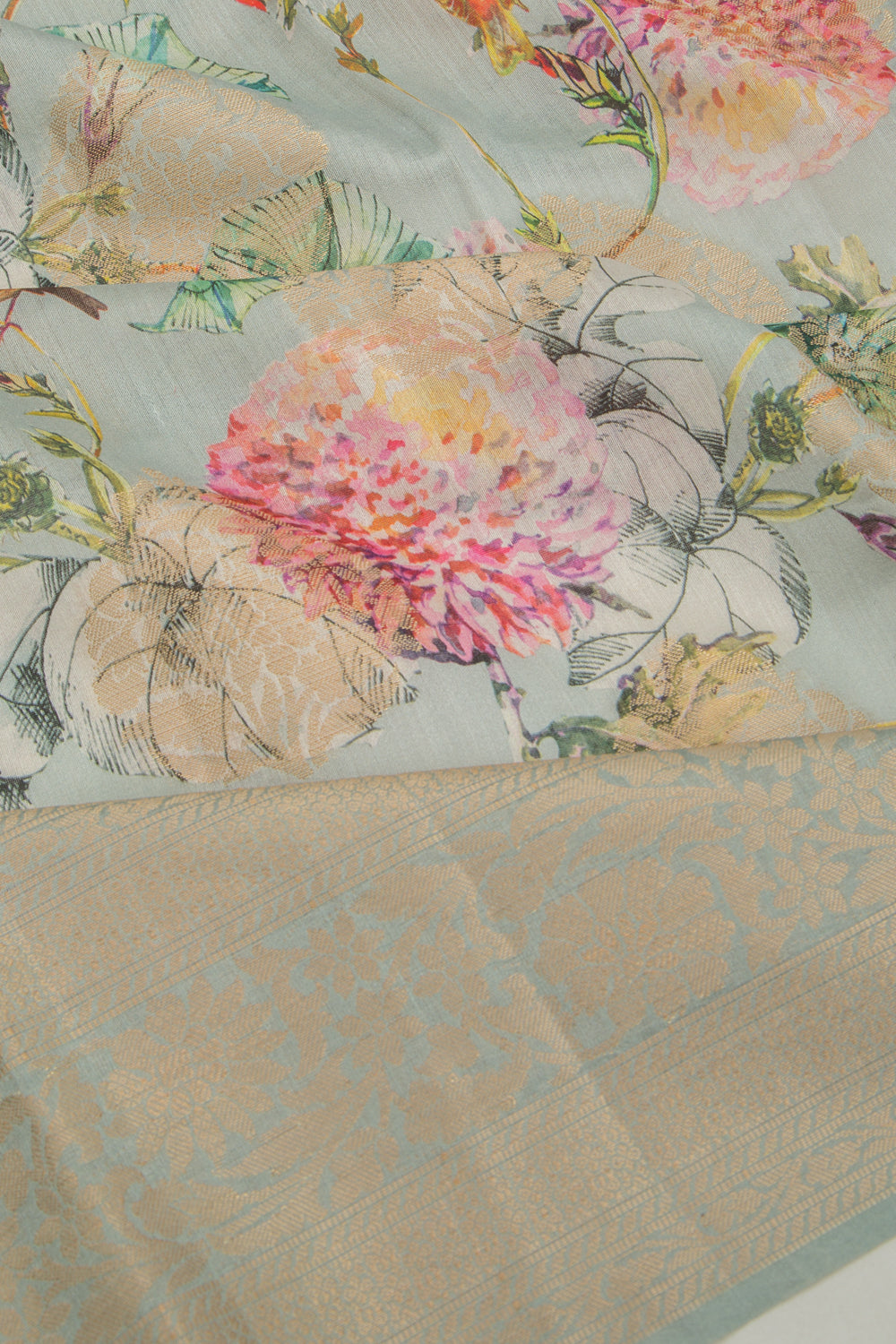 Chanderi Silk Floral Printed And Butta Pastel Green Saree