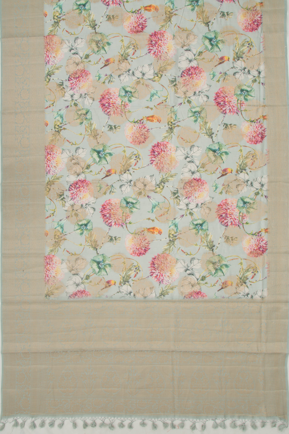 Chanderi Silk Floral Printed And Butta Pastel Green Saree