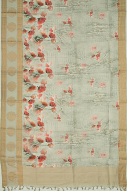 Organza Lines And Floral Printed Grey Saree