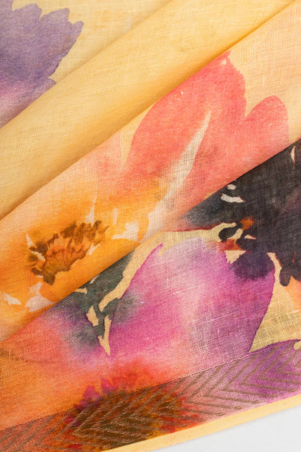 Linen Floral Printed Yellow Saree