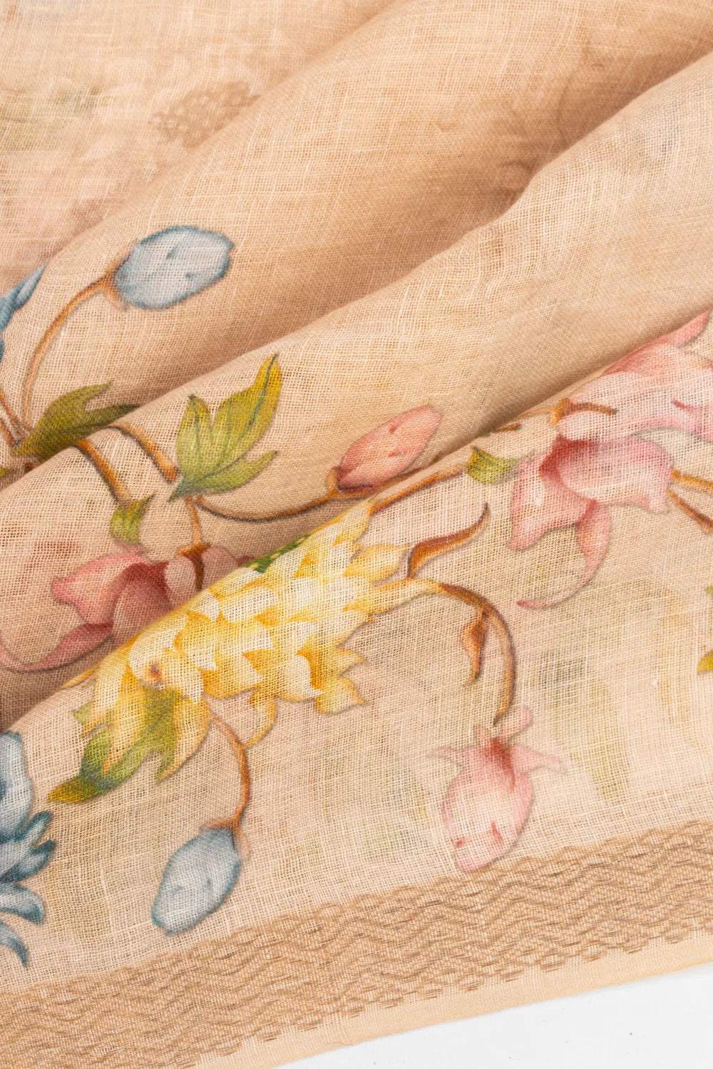 Linen Floral Printed Peach Saree