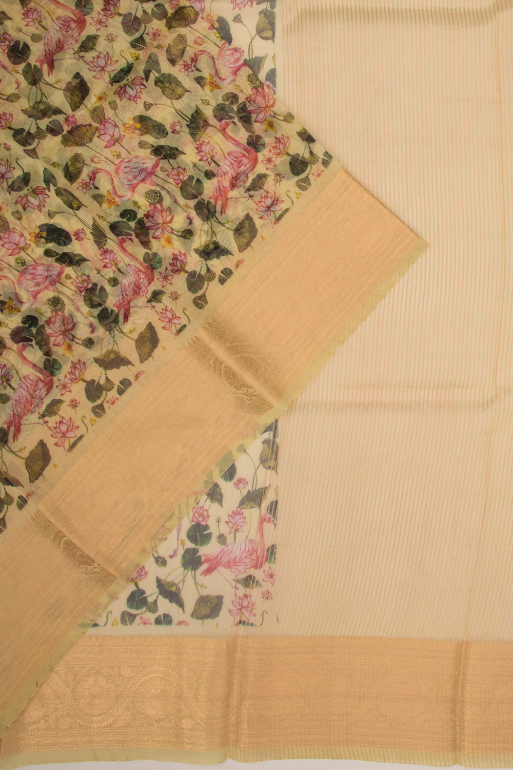 Organza Floral Printed Lemon Yellow Saree