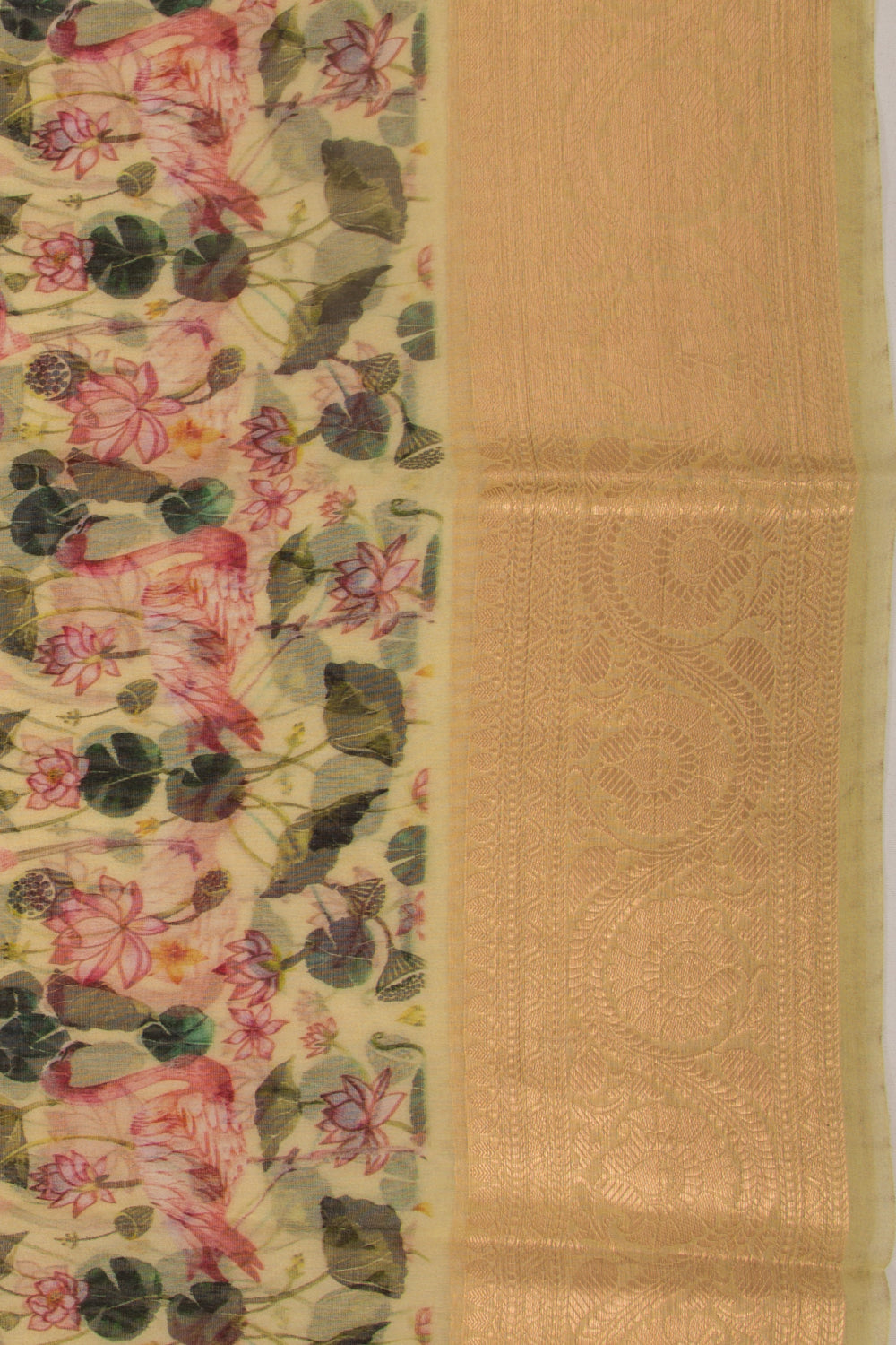 Organza Floral Printed Lemon Yellow Saree