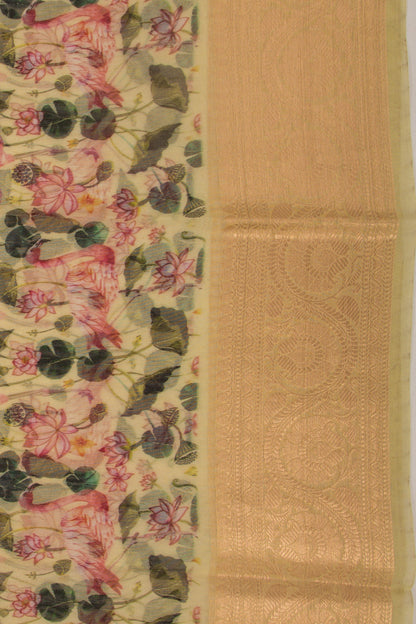 Organza Floral Printed Lemon Yellow Saree
