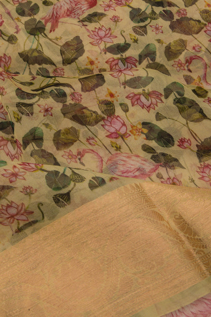 Organza Floral Printed Lemon Yellow Saree