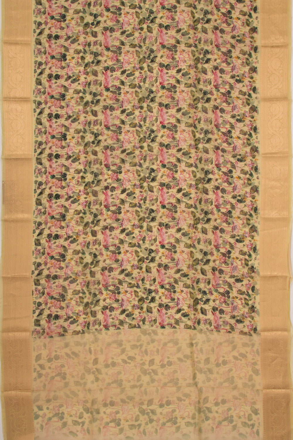 Organza Floral Printed Lemon Yellow Saree