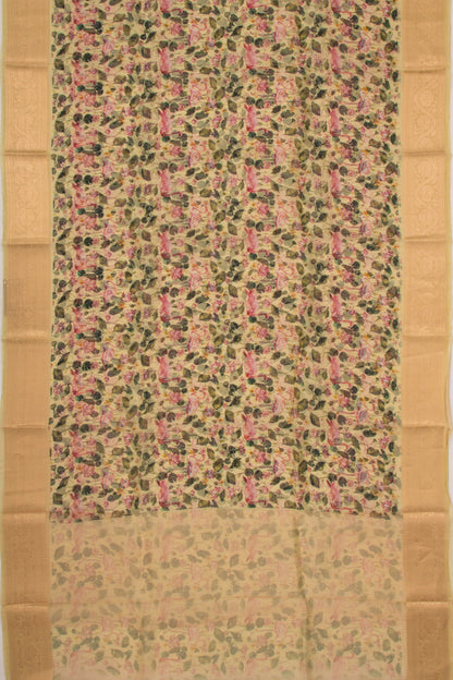 Organza Floral Printed Lemon Yellow Saree